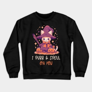 Funny Cat Pun Witch Spell Graphic Men Kids Women Halloween Crewneck Sweatshirt